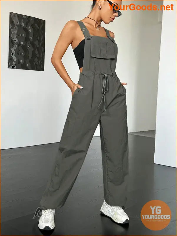 YOURGOODS Flap Pocket Drawstring Waist Overall Jumpsuit - YourGoods Online Shop