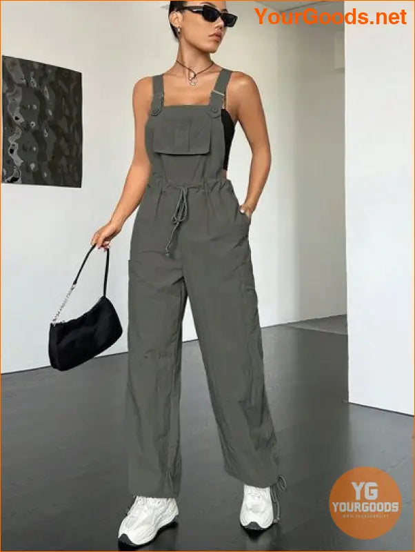 YOURGOODS Flap Pocket Drawstring Waist Overall Jumpsuit - YourGoods Online Shop