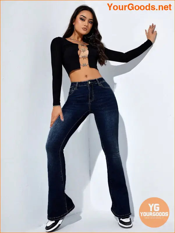 YOURGOODS Flare Leg Slant Pocket High Waist Jeans - YourGoods Online Shop