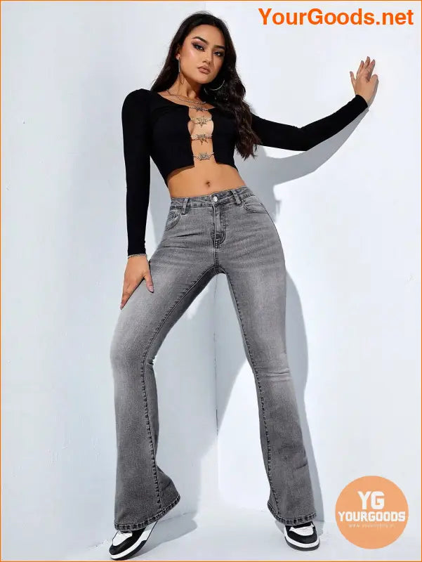 YOURGOODS Flare Leg Slant Pocket High Waist Jeans - YourGoods Online Shop