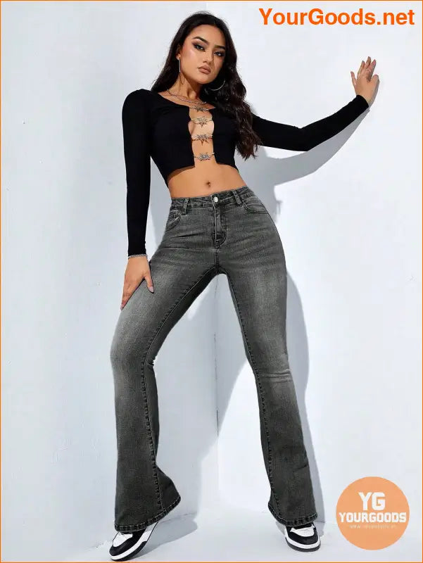 YOURGOODS Flare Leg Slant Pocket High Waist Jeans - YourGoods Online Shop