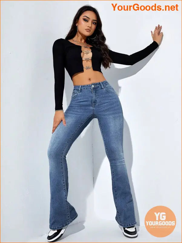 YOURGOODS Flare Leg Slant Pocket High Waist Jeans - YourGoods Online Shop