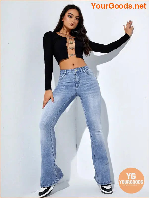 YOURGOODS Flare Leg Slant Pocket High Waist Jeans - YourGoods Online Shop