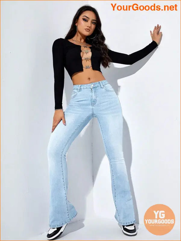 YOURGOODS Flare Leg Slant Pocket High Waist Jeans - YourGoods Online Shop