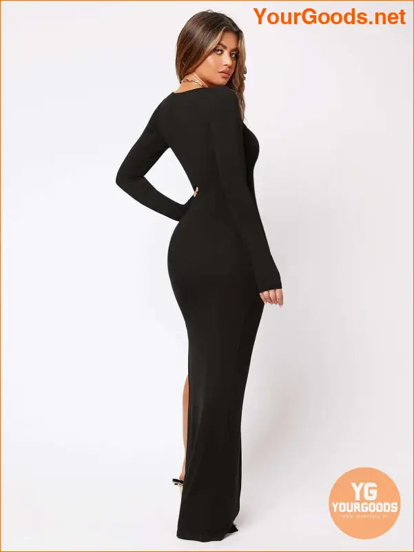 YOURGOODS Flirty Thigh High Slit Black Dress - YourGoods Online Shop