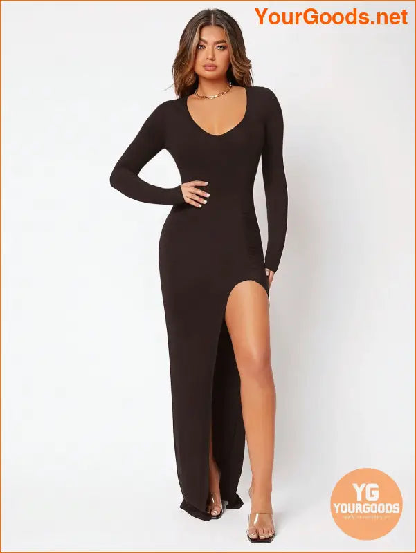 YOURGOODS Flirty Thigh High Slit Black Dress - YourGoods Online Shop