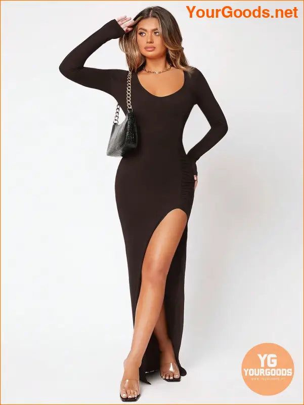 YOURGOODS Flirty Thigh High Slit Black Dress - YourGoods Online Shop