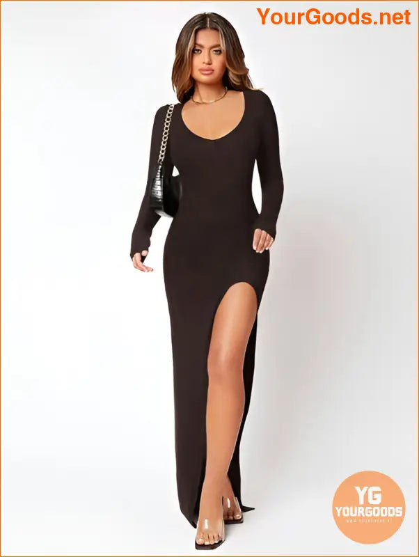 YOURGOODS Flirty Thigh High Slit Black Dress - YourGoods Online Shop