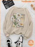 YOURGOODS Floral And Slogan Graphic Thermal Lined Sweatshirt SUNSHINE Happiness Beautiful Make Me HAPPY - YourGoods Online Shop