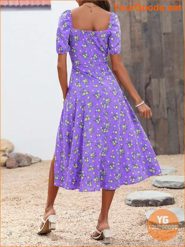 YOURGOODS Floral Knot Split Thigh Milkmaid Dress - YourGoods Online Shop