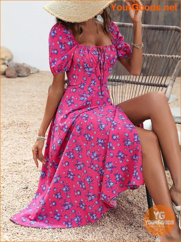 YOURGOODS Floral Knot Split Thigh Milkmaid Dress - YourGoods Online Shop