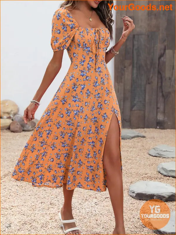 YOURGOODS Floral Knot Split Thigh Milkmaid Dress - YourGoods Online Shop