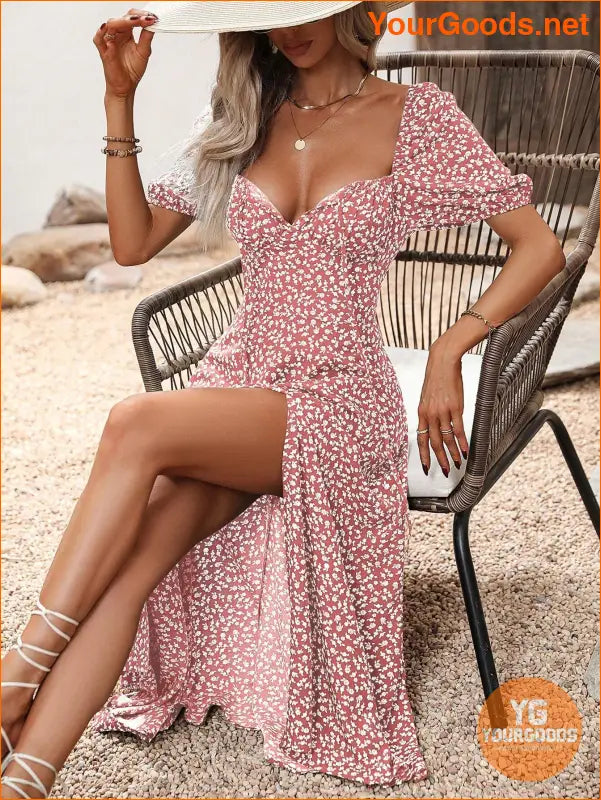 YOURGOODS Floral Knot Split Thigh Milkmaid Dress - YourGoods Online Shop