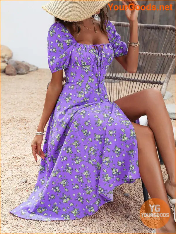 YOURGOODS Floral Knot Split Thigh Milkmaid Dress - YourGoods Online Shop