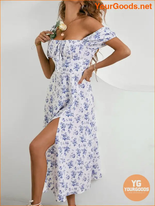 YOURGOODS Floral Knot Split Thigh Milkmaid Dress - YourGoods Online Shop