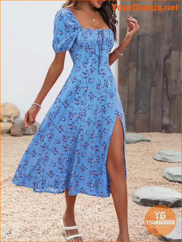 YOURGOODS Floral Knot Split Thigh Milkmaid Dress - YourGoods Online Shop