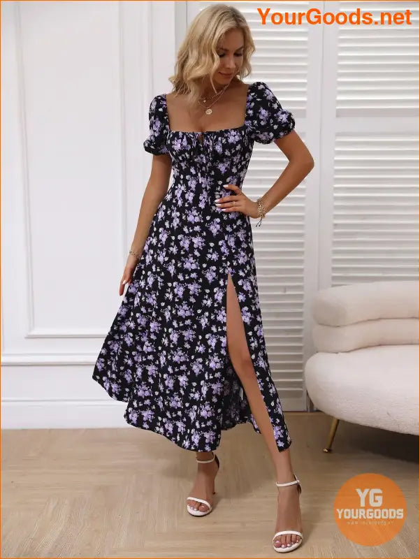 YOURGOODS Floral Knot Split Thigh Milkmaid Dress - YourGoods Online Shop