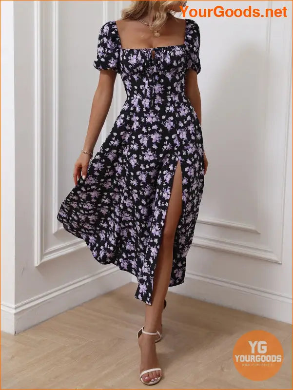 YOURGOODS Floral Knot Split Thigh Milkmaid Dress - YourGoods Online Shop