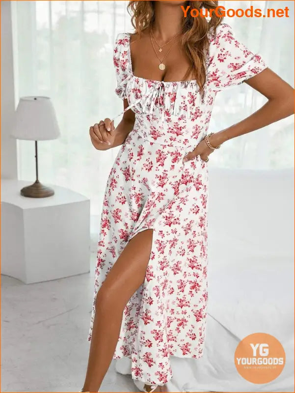 YOURGOODS Floral Knot Split Thigh Milkmaid Dress - YourGoods Online Shop