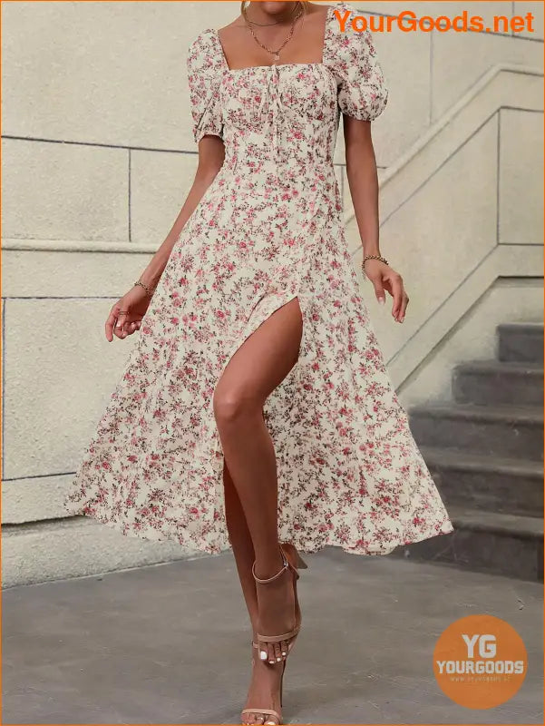 YOURGOODS Floral Knot Split Thigh Milkmaid Dress - YourGoods Online Shop