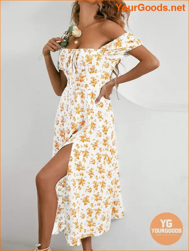 YOURGOODS Floral Knot Split Thigh Milkmaid Dress - YourGoods Online Shop