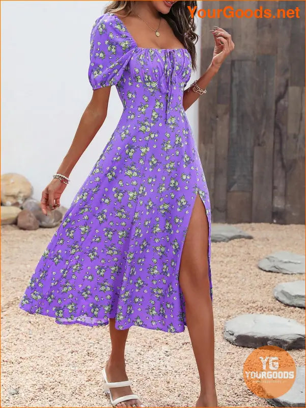 YOURGOODS Floral Knot Split Thigh Milkmaid Dress - YourGoods Online Shop