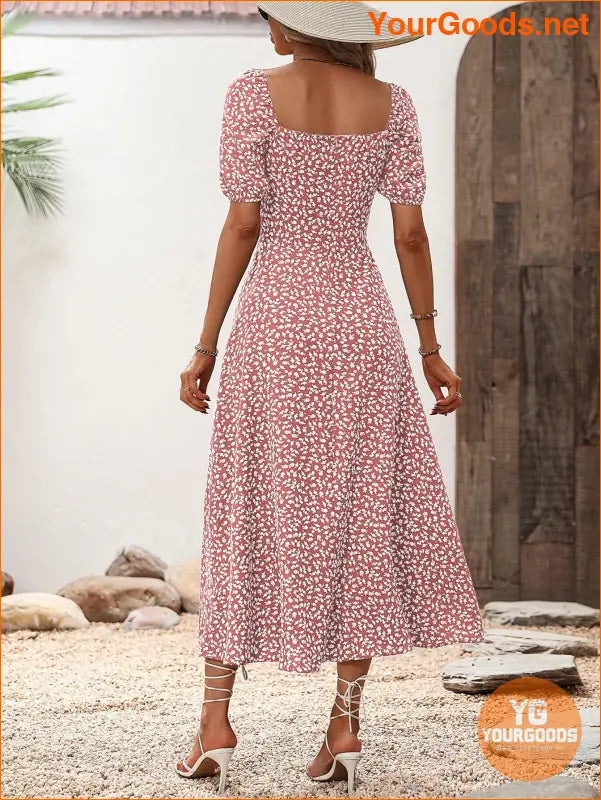 YOURGOODS Floral Knot Split Thigh Milkmaid Dress - YourGoods Online Shop