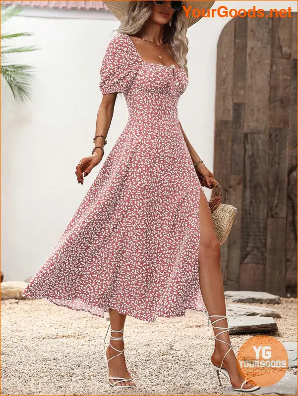 YOURGOODS Floral Knot Split Thigh Milkmaid Dress - YourGoods Online Shop