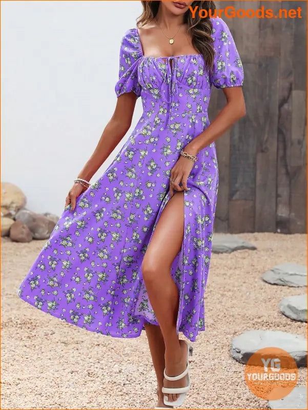 YOURGOODS Floral Knot Split Thigh Milkmaid Dress - YourGoods Online Shop