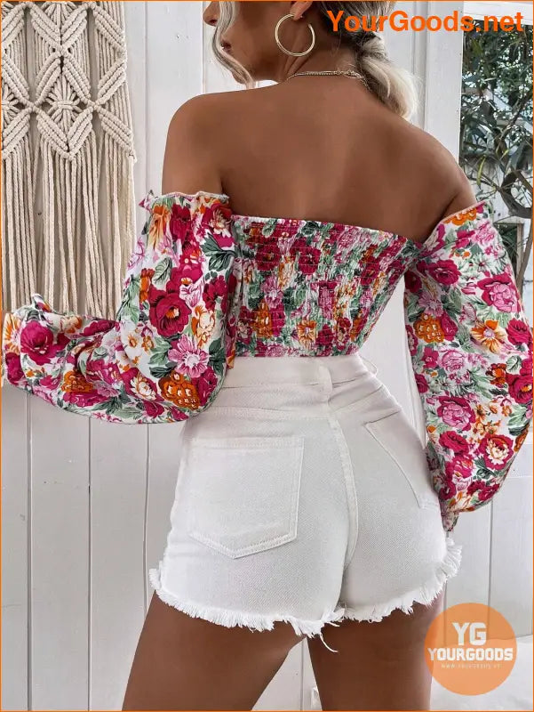 YOURGOODS Floral OffShoulder Ruffle Hem Crop Top - YourGoods Online Shop