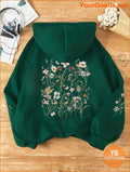 YOURGOODS Floral Print Kangaroo Pocket Drawstring Thermal Lined Hoodie - YourGoods Online Shop