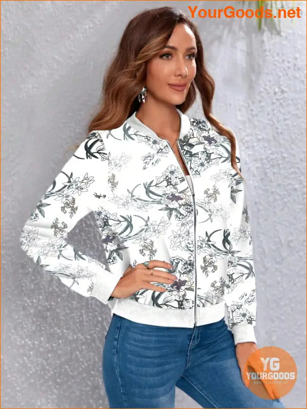 YOURGOODS Floral Print Zip Up Bomber Jacket - YourGoods Online Shop