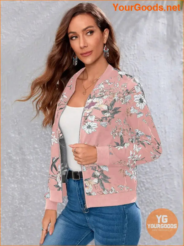 YOURGOODS Floral Print Zip Up Bomber Jacket - YourGoods Online Shop