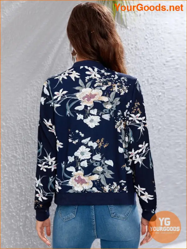 YOURGOODS Floral Print Zip Up Bomber Jacket - YourGoods Online Shop