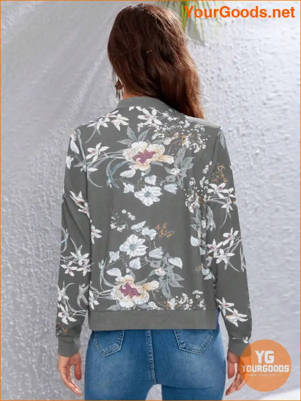 YOURGOODS Floral Print Zip Up Bomber Jacket - YourGoods Online Shop