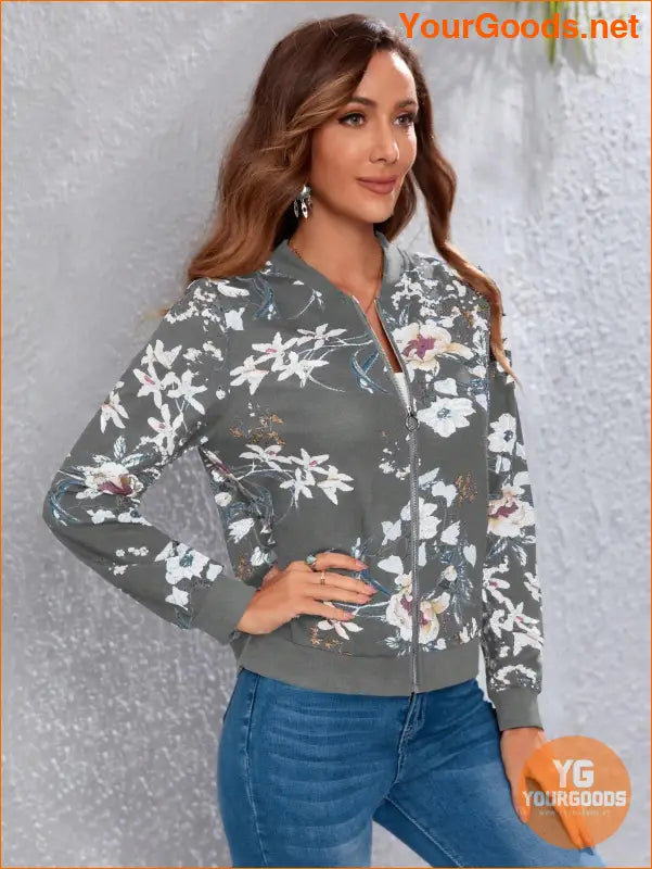 YOURGOODS Floral Print Zip Up Bomber Jacket - YourGoods Online Shop