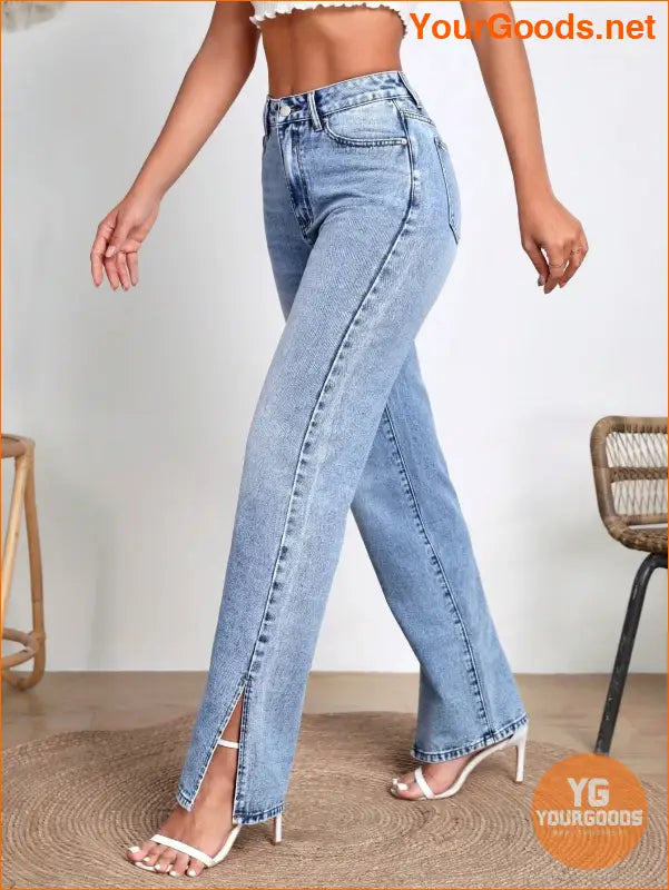 YOURGOODS Frenchy Casual Split Hem Jeans - YourGoods Online Shop