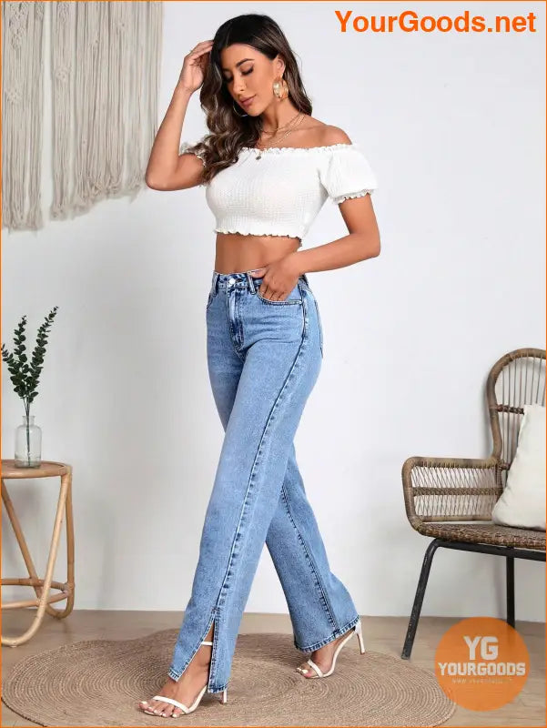 YOURGOODS Frenchy Casual Split Hem Jeans - YourGoods Online Shop