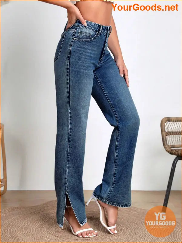 YOURGOODS Frenchy Casual Split Hem Jeans - YourGoods Online Shop