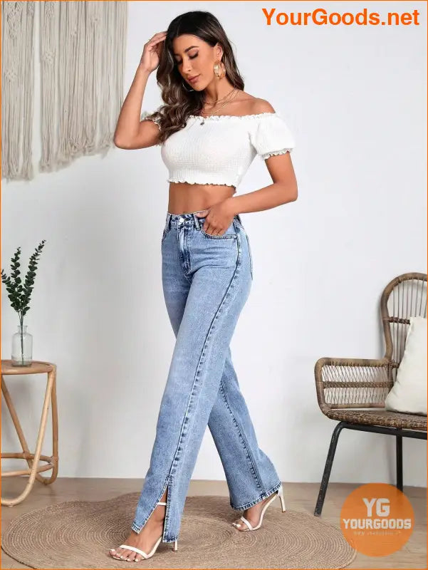 YOURGOODS Frenchy Casual Split Hem Jeans - YourGoods Online Shop