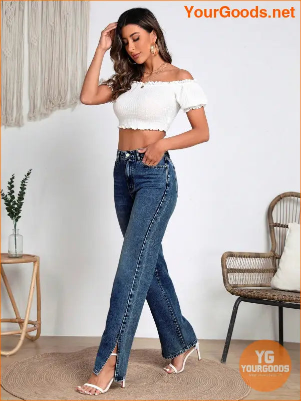 YOURGOODS Frenchy Casual Split Hem Jeans - YourGoods Online Shop