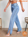 YOURGOODS Frenchy Casual Split Hem Jeans - YourGoods Online Shop