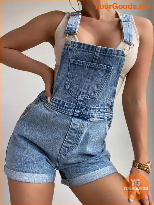 YOURGOODS Frenchy RollUp Hem Denim Overall Romper - YourGoods Online Shop