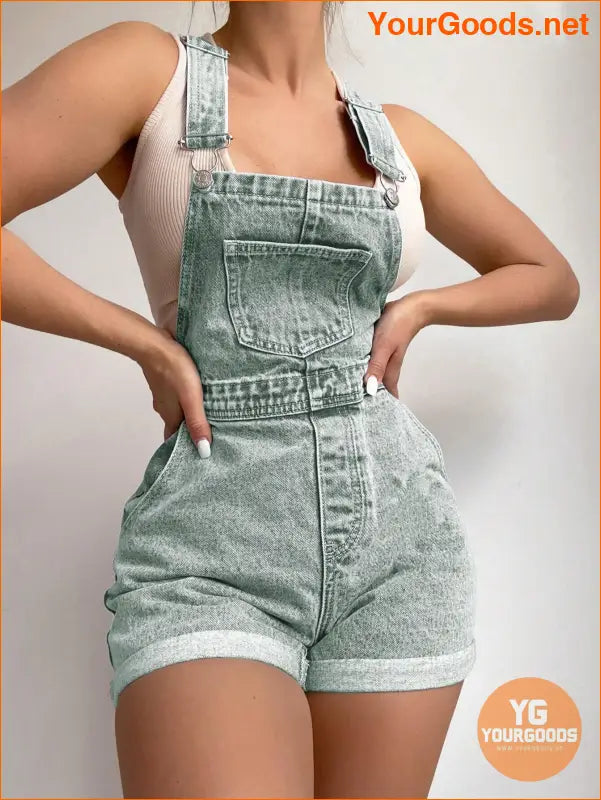 YOURGOODS Frenchy RollUp Hem Denim Overall Romper - YourGoods Online Shop