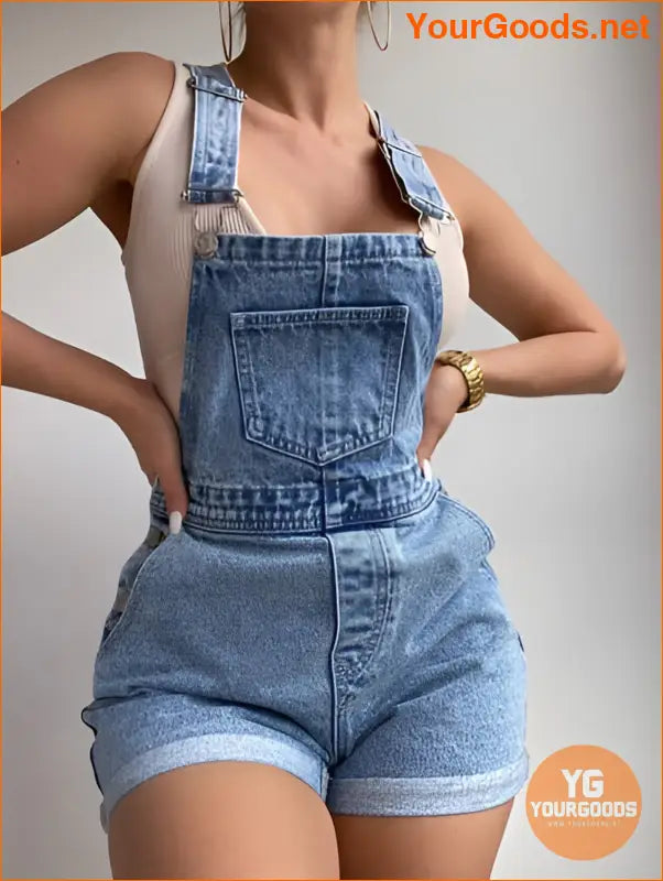 YOURGOODS Frenchy RollUp Hem Denim Overall Romper - YourGoods Online Shop