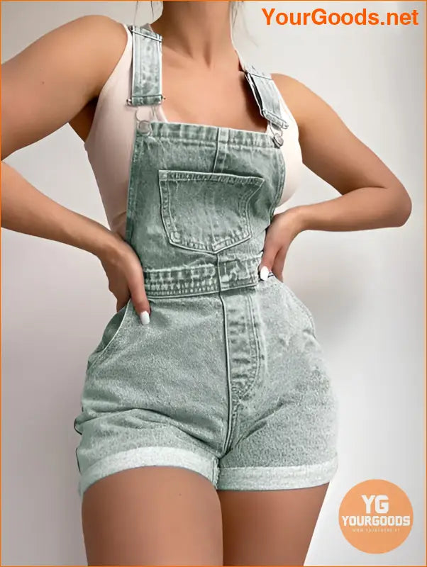 YOURGOODS Frenchy RollUp Hem Denim Overall Romper - YourGoods Online Shop