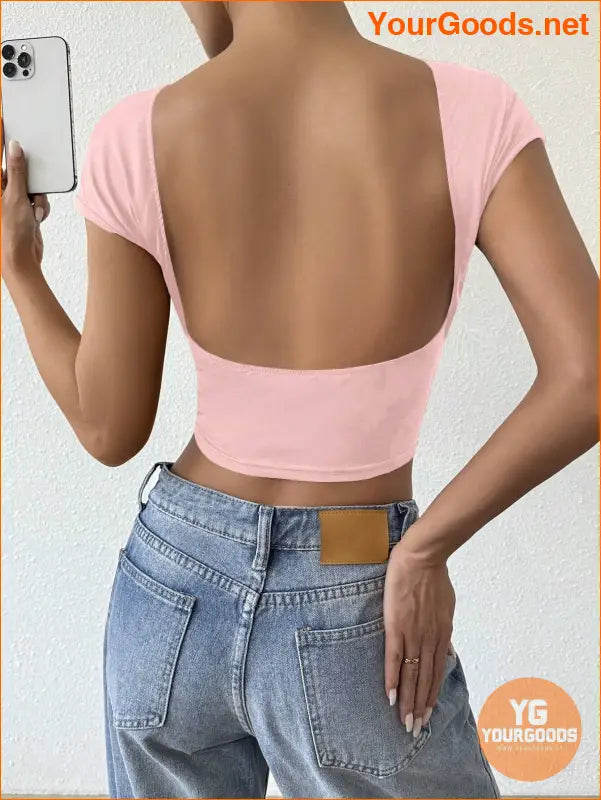 YOURGOODS Frenchy Round Neck Cutout Crop Top - YourGoods Online Shop