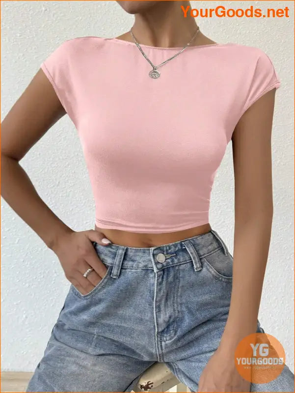 YOURGOODS Frenchy Round Neck Cutout Crop Top - YourGoods Online Shop