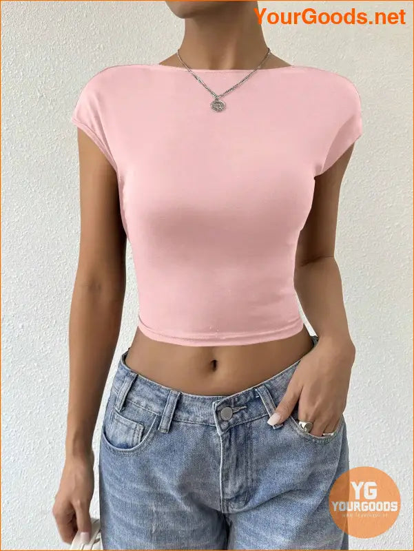 YOURGOODS Frenchy Round Neck Cutout Crop Top - YourGoods Online Shop