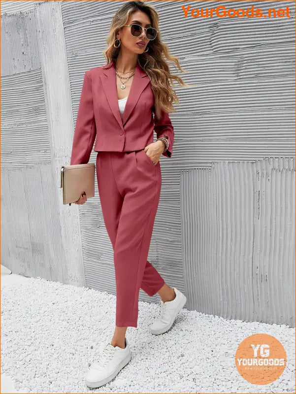 YOURGOODS Frenchy Women Deep Green Short Blazer Jacket And Front Pleated Pocketed Suit Pants Set - YourGoods Online Shop